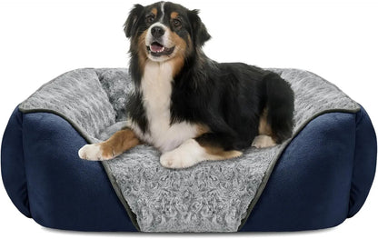 Washable Orthopedic Dog Bed – Soft Calming Pet Sofa for Small to Large Dogs Navy Xl(35"X 25"X 9")