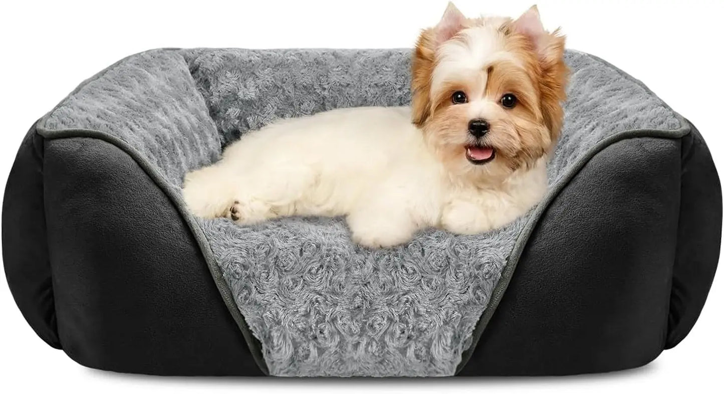 Washable Orthopedic Dog Bed – Soft Calming Pet Sofa for Small to Large Dogs Black S(20"X 19"X 6")