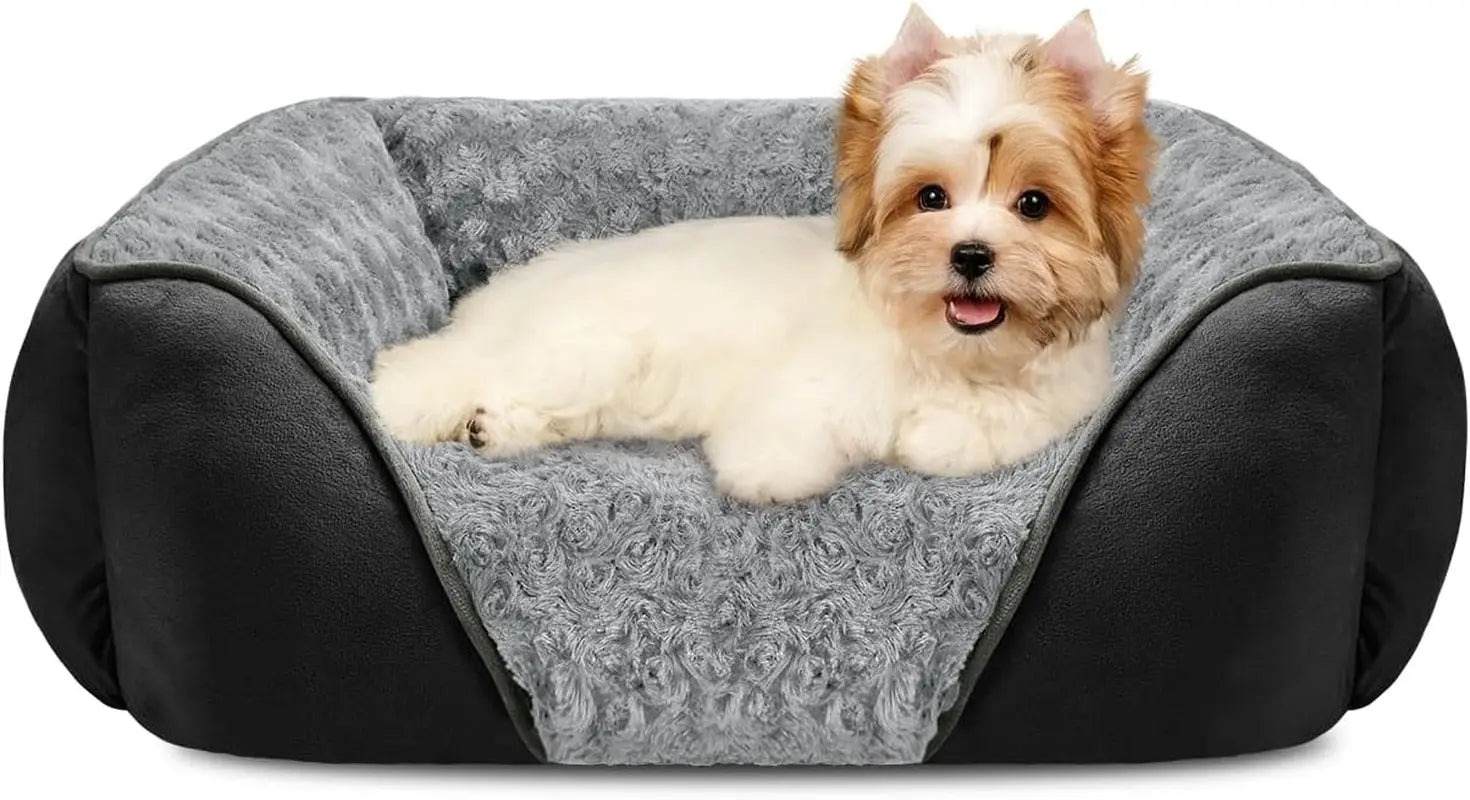 Washable Orthopedic Dog Bed – Soft Calming Pet Sofa for Small to Large Dogs Black S(20"X 19"X 6")