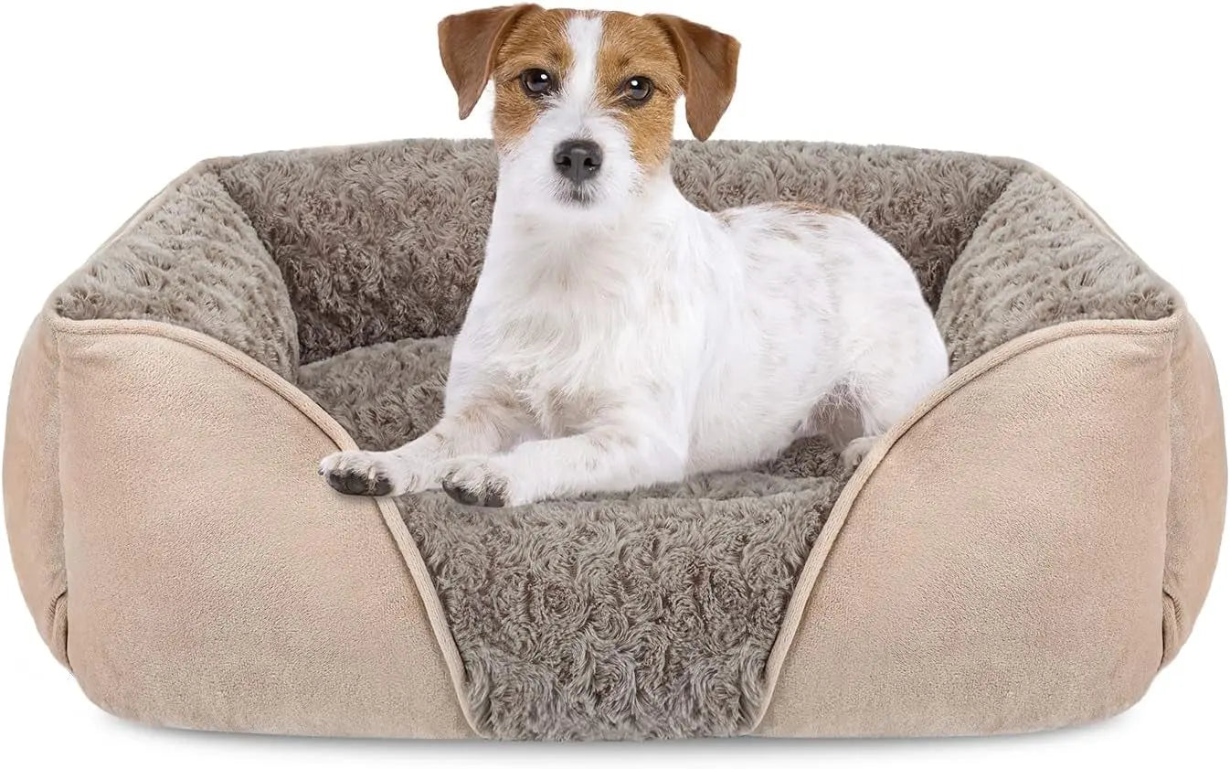 Washable Orthopedic Dog Bed – Soft Calming Pet Sofa for Small to Large Dogs Beige M(25"X 21"X 8")