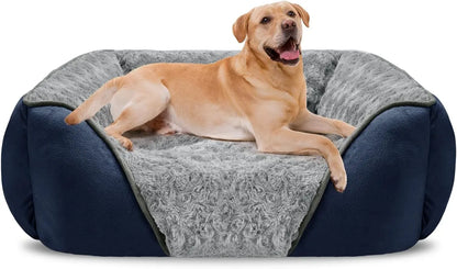 Washable Orthopedic Dog Bed – Soft Calming Pet Sofa for Small to Large Dogs Navy Xxl(42"X 30"X 10")