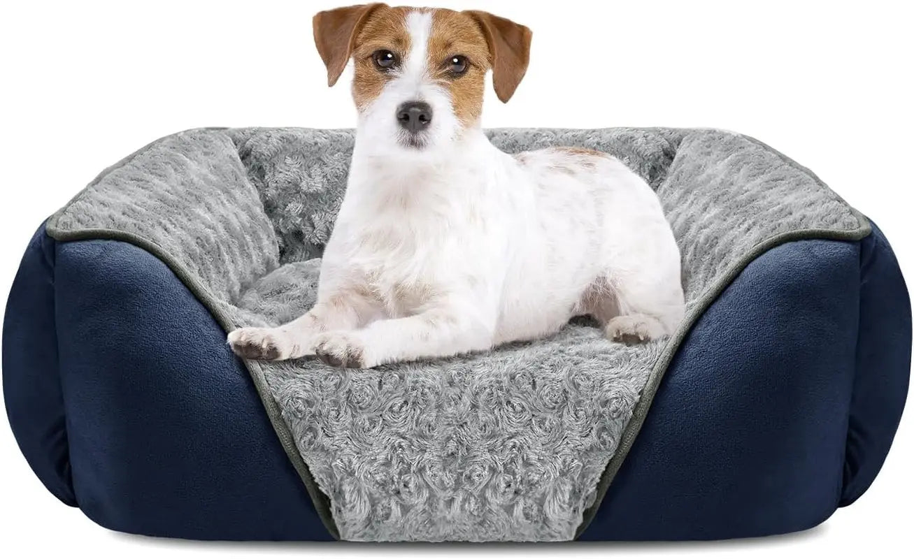 Washable Orthopedic Dog Bed – Soft Calming Pet Sofa for Small to Large Dogs Navy M(25"X 21"X 8")