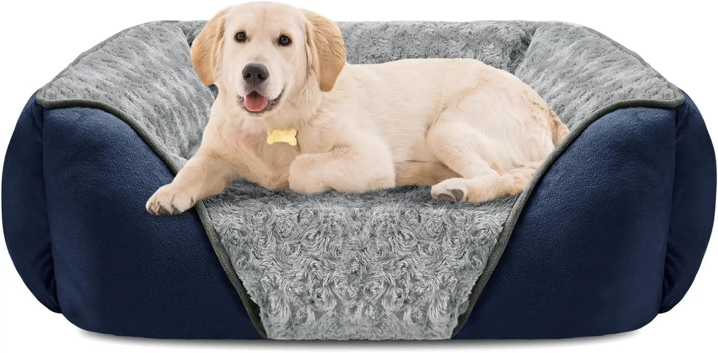 Washable Orthopedic Dog Bed – Soft Calming Pet Sofa for Small to Large Dogs Navy L(30"X 24"X 9")
