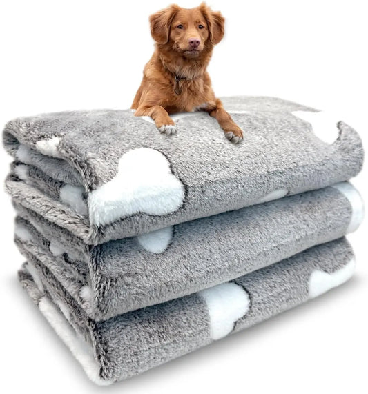 Washable Pet Blankets 3-Pack, Soft Fleece Crate & Bed Covers 41” x 31” Grey 41X31 Inch (Pack Of 3)