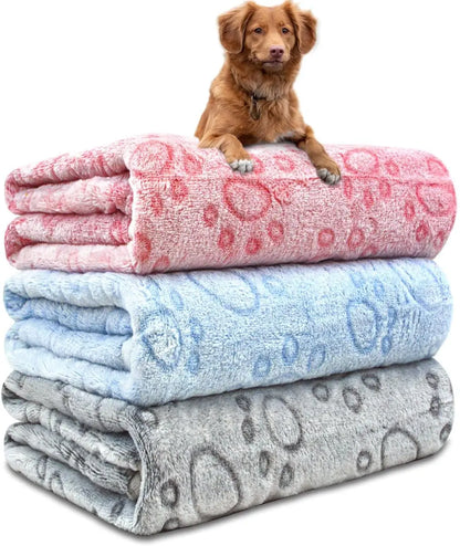 Washable Pet Blankets 3-Pack, Soft Fleece Crate & Bed Covers 41” x 31” Paw Print 41X31 Inch (Pack Of 3)