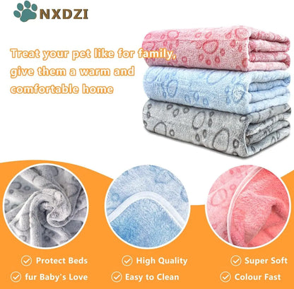 Washable Pet Blankets 3-Pack, Soft Fleece Crate & Bed Covers 41” x 31”