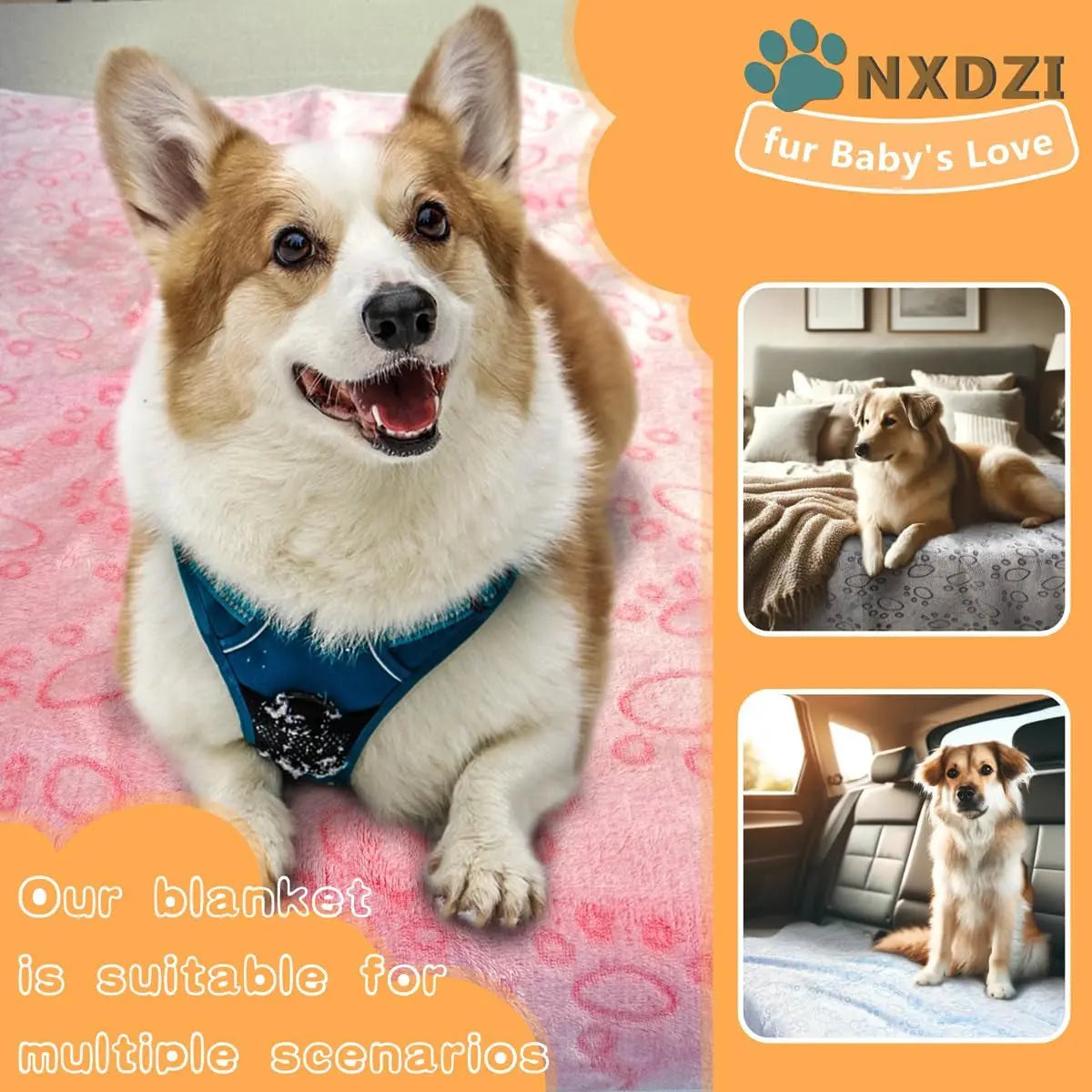 Washable Pet Blankets 3-Pack, Soft Fleece Crate & Bed Covers 41” x 31”