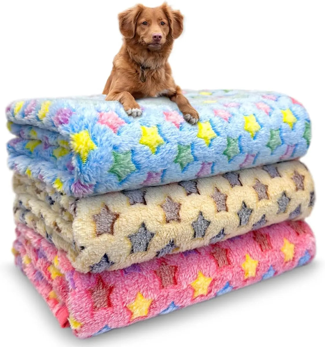 Washable Pet Blankets 3-Pack, Soft Fleece Crate & Bed Covers 41” x 31” Star 41X31 Inch (Pack Of 3)
