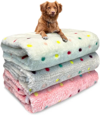 Washable Pet Blankets 3-Pack, Soft Fleece Crate & Bed Covers 41” x 31” Adorable Dots 41X31 Inch (Pack Of 3)