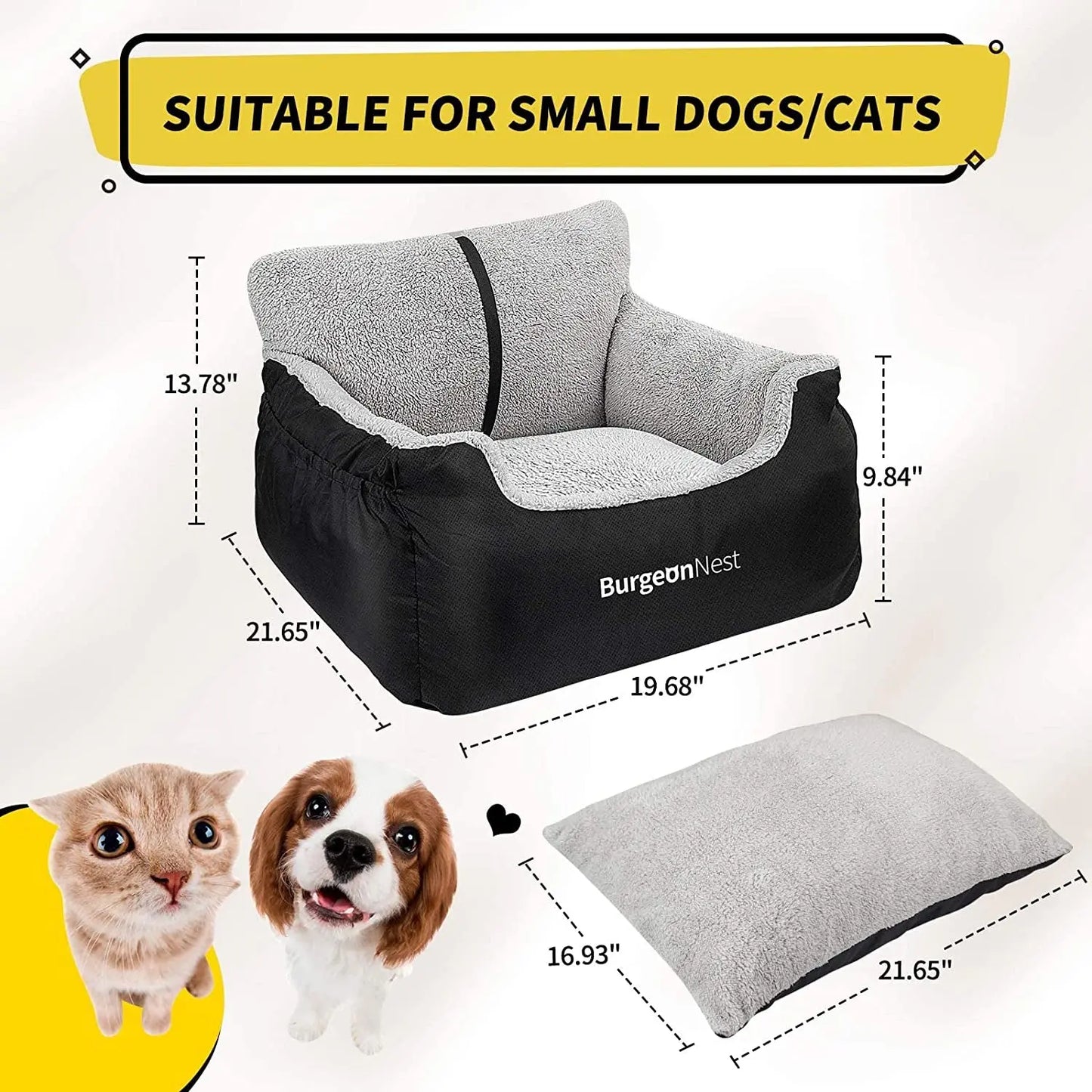 Washable Pet Car Seat Booster for Small Dogs & Cats, Oxford Fabric