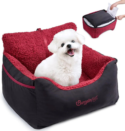 Washable Pet Car Seat Booster for Small Dogs & Cats, Oxford Fabric Black Red Small