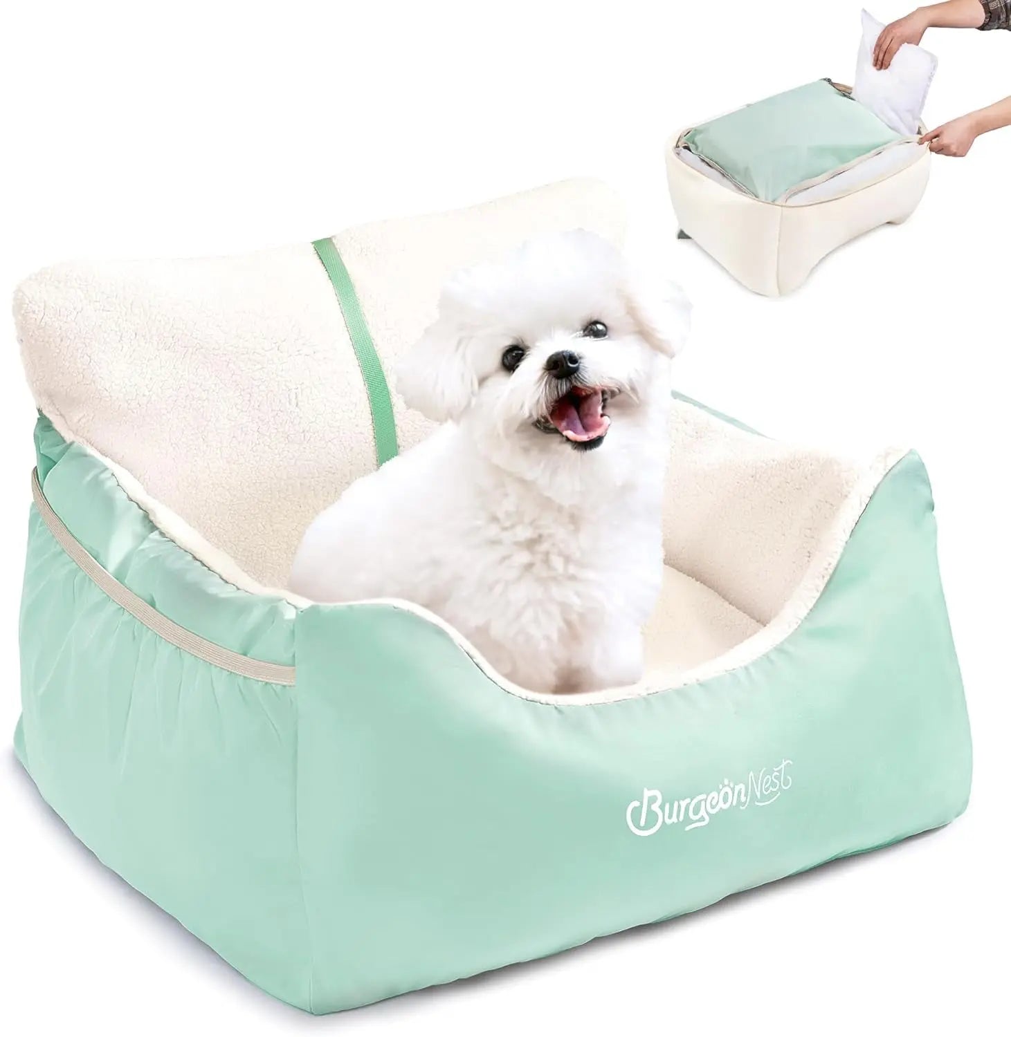 Washable Pet Car Seat Booster for Small Dogs & Cats, Oxford Fabric Beige Green Small