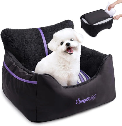 Washable Pet Car Seat Booster for Small Dogs & Cats, Oxford Fabric Black Purple Small