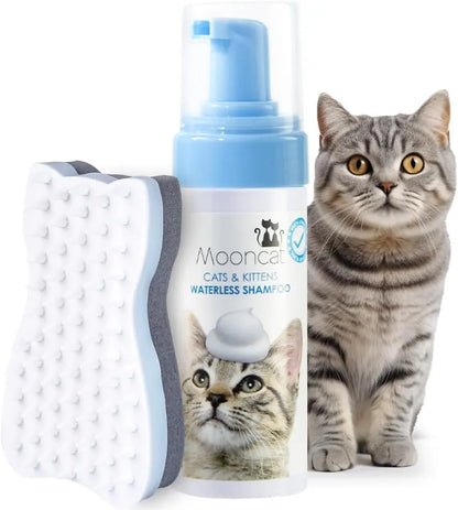 Waterless Cat Shampoo Foam & Brush Kit No Rinse Hypoallergenic 5oz Short Hair Brush
