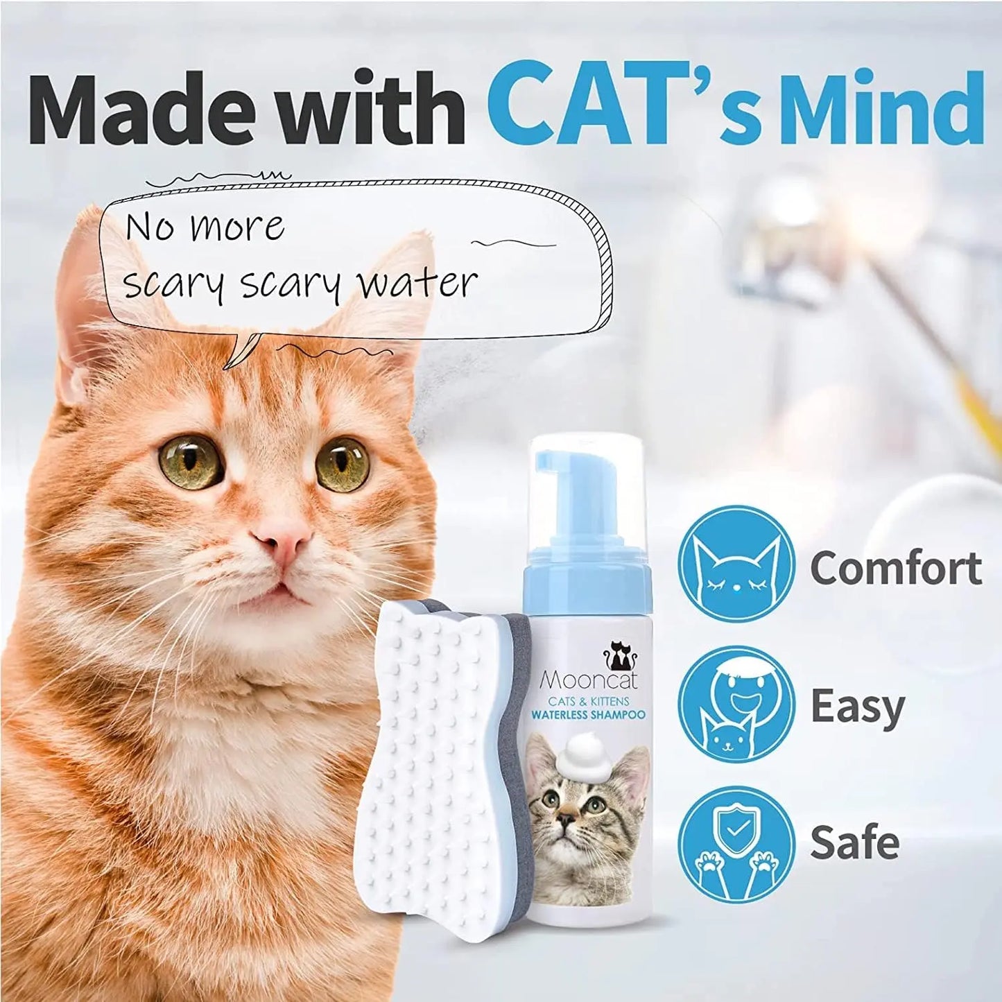 Waterless Cat Shampoo Foam & Brush Kit No Rinse Hypoallergenic 5oz