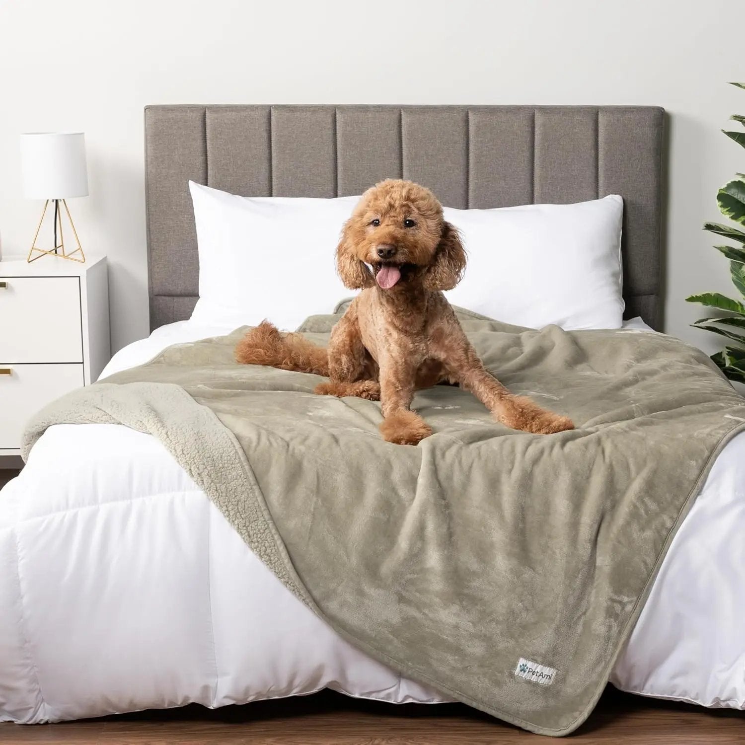 Waterproof Dog Blanket – Reversible Fleece, Washable Couch Protector in Colors Taupe Queen (90X90)