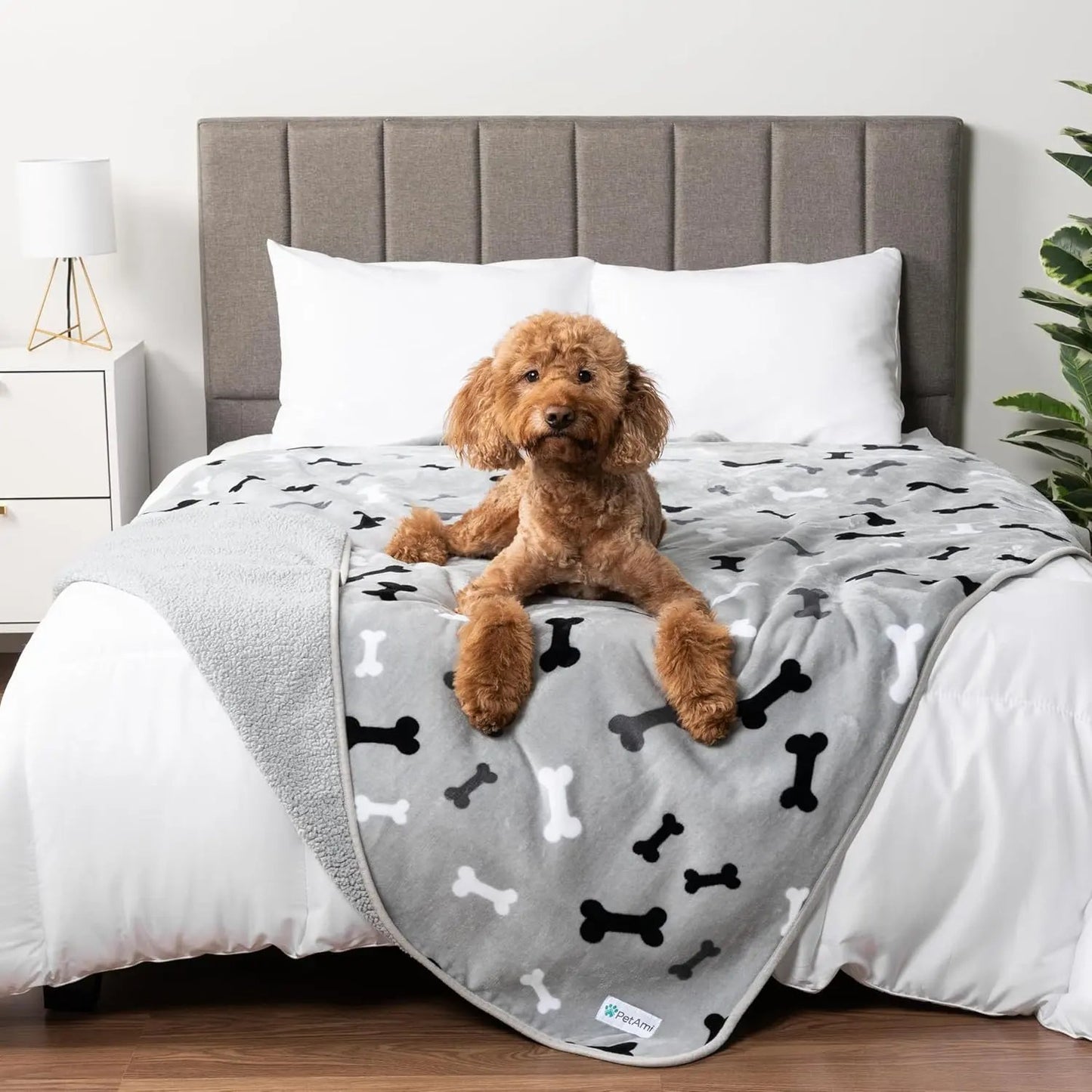 Waterproof Dog Blanket – Reversible Fleece, Washable Couch Protector in Colors Bone Gray Queen (90X90)