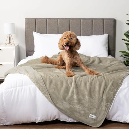 Waterproof Dog Blanket – Reversible Fleece, Washable Couch Protector Taupe Queen (90X90)