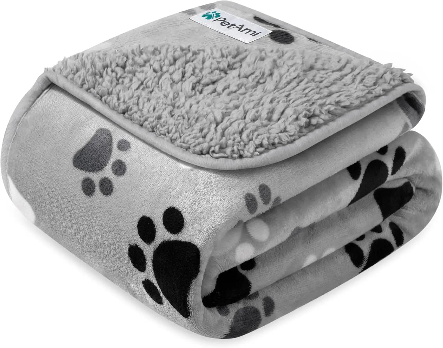 Waterproof Dog Blanket – Reversible Fleece, Washable Couch Protector Paw Gray