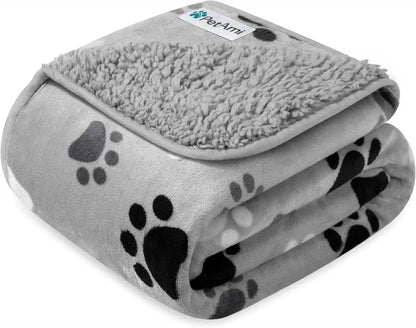 Waterproof Dog Blanket – Reversible Fleece, Washable Couch Protector Paw Gray