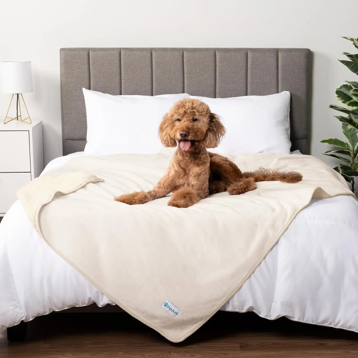 Waterproof Dog Blanket – Reversible Fleece, Washable Couch Protector Beige Queen (90X90)