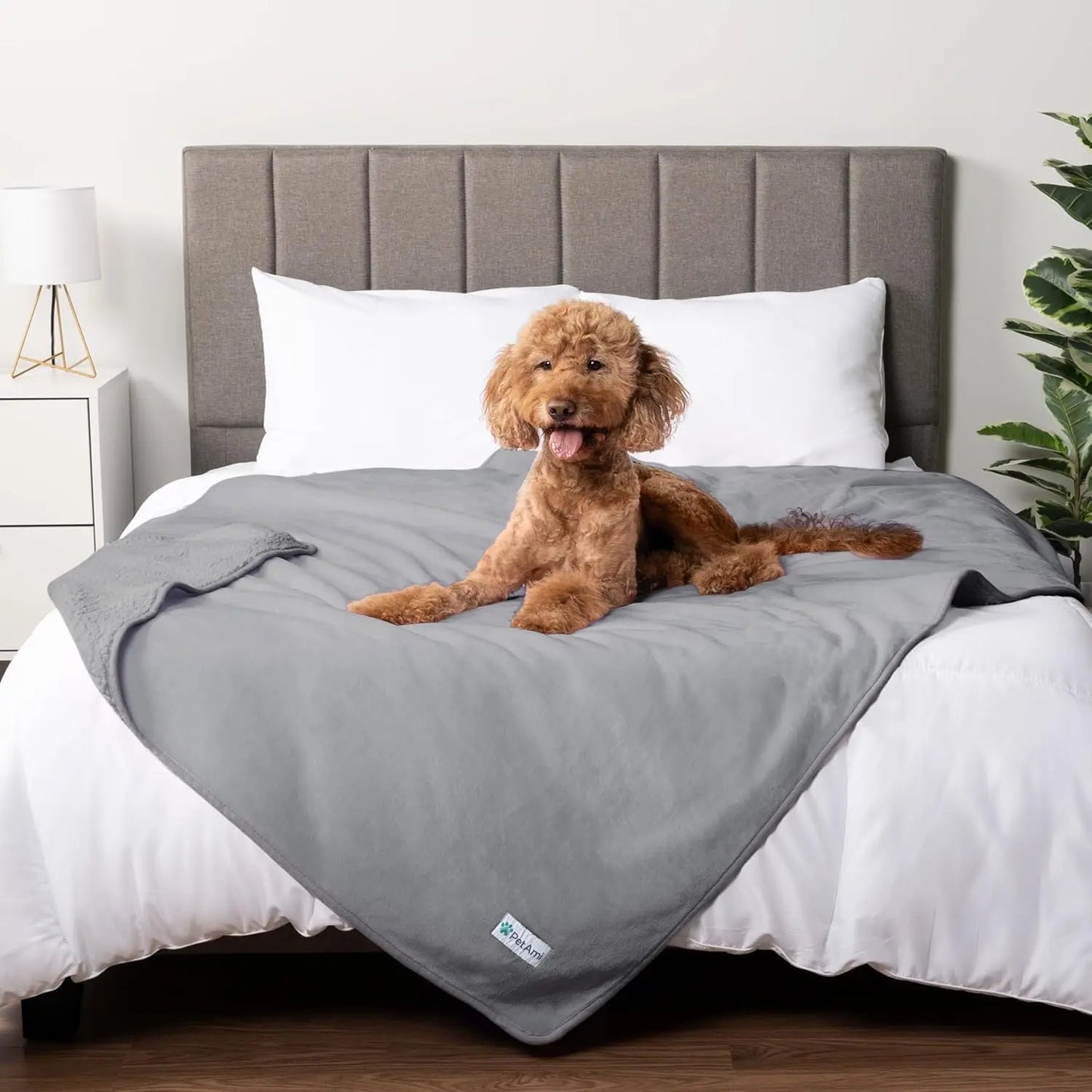 Waterproof Dog Blanket – Reversible Fleece, Washable Couch Protector Light Gray Queen (90X90)