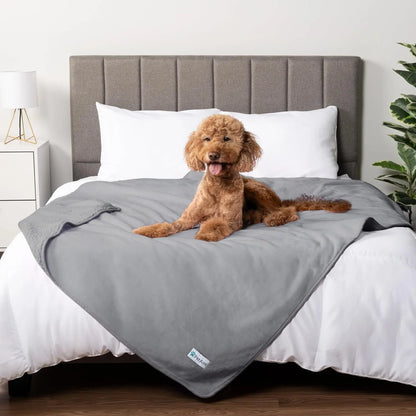 Waterproof Dog Blanket – Reversible Fleece, Washable Couch Protector Light Gray Queen (90X90)