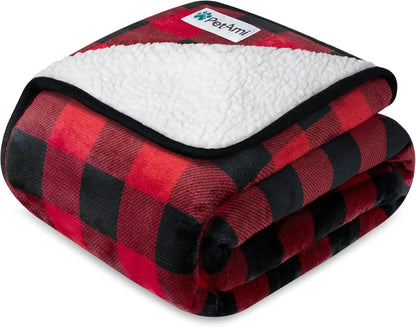 Waterproof Dog Blanket – Reversible Fleece, Washable Couch Protector Checkered Red