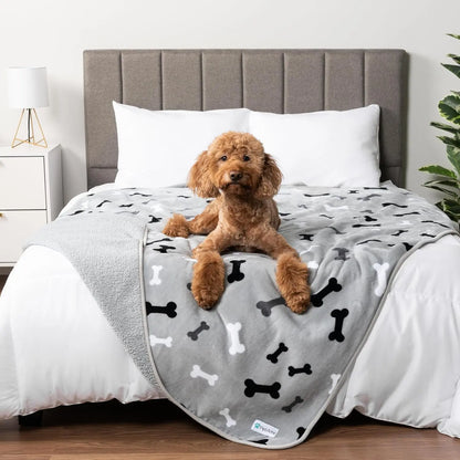 Waterproof Dog Blanket – Reversible Fleece, Washable Couch Protector Bone Gray Queen (90X90)