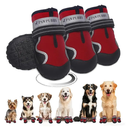 Waterproof Dog Boots (Set of 4) – Anti-Slip, Adjustable, Plush-Lined Shoes for Dogs, Winter & Outdoor Use