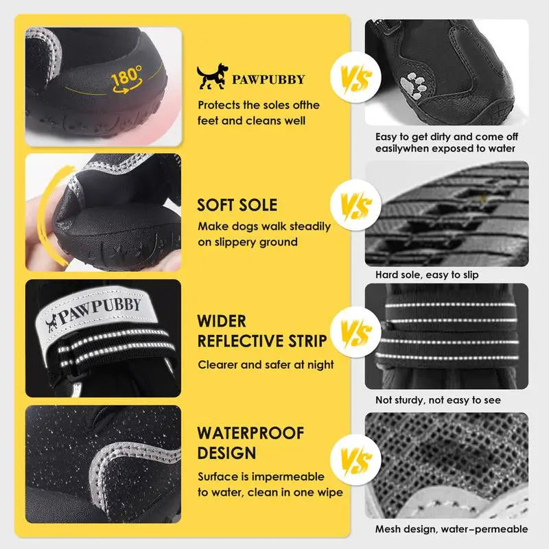 Waterproof Dog Boots (Set of 4) – Anti-Slip, Adjustable, Plush-Lined Shoes for Dogs, Winter & Outdoor Use