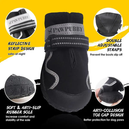 Waterproof Dog Boots (Set of 4) – Anti-Slip, Adjustable, Plush-Lined Shoes for Dogs, Winter & Outdoor Use