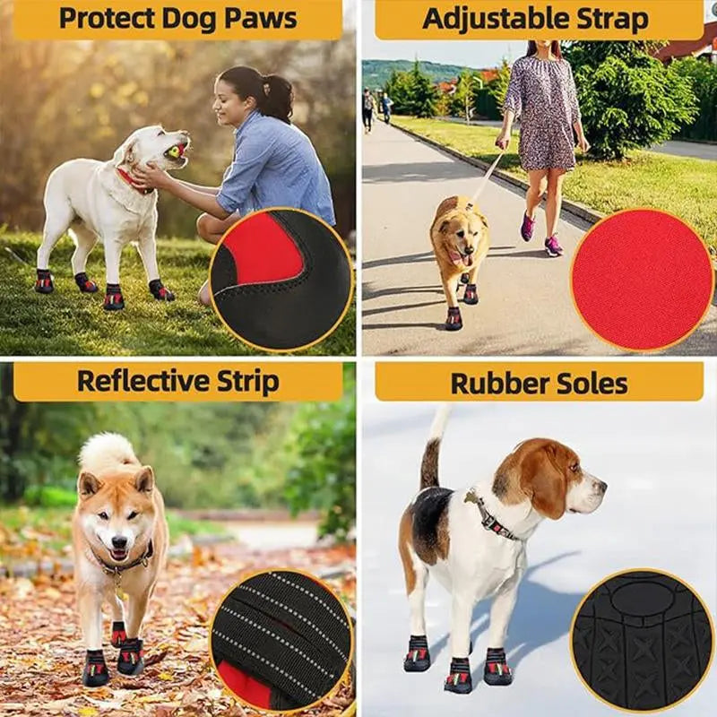 Waterproof Dog Boots (Set of 4) – Anti-Slip, Adjustable, Plush-Lined Shoes for Dogs, Winter & Outdoor Use