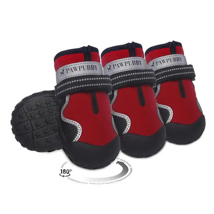 Waterproof Dog Boots (Set of 4) – Anti-Slip, Adjustable, Plush-Lined Shoes for Dogs, Winter & Outdoor Use Red