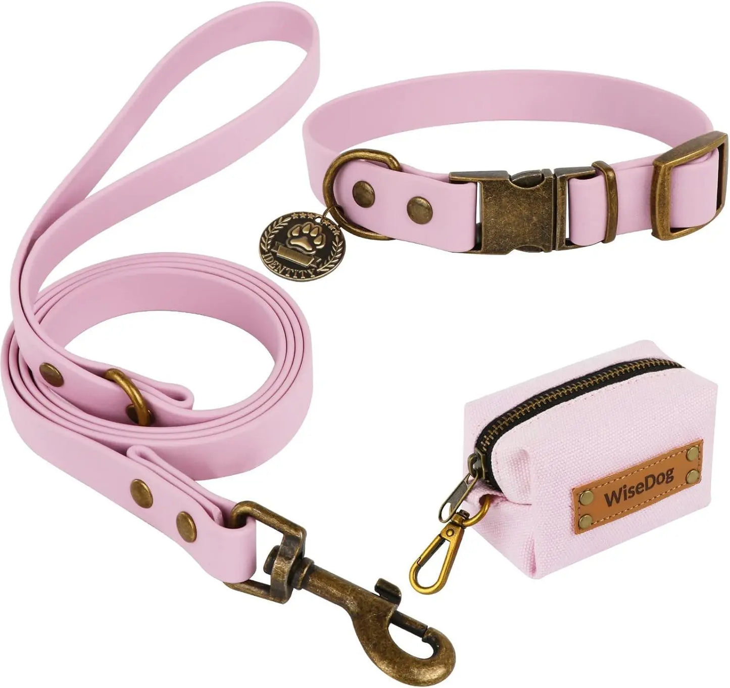 Waterproof Dog Collar & 4FT Leash Set Adjustable XS–XL with Poop Bag Pale Pinkish Purple L(Collar:14"-22";Leash:5 Ft)