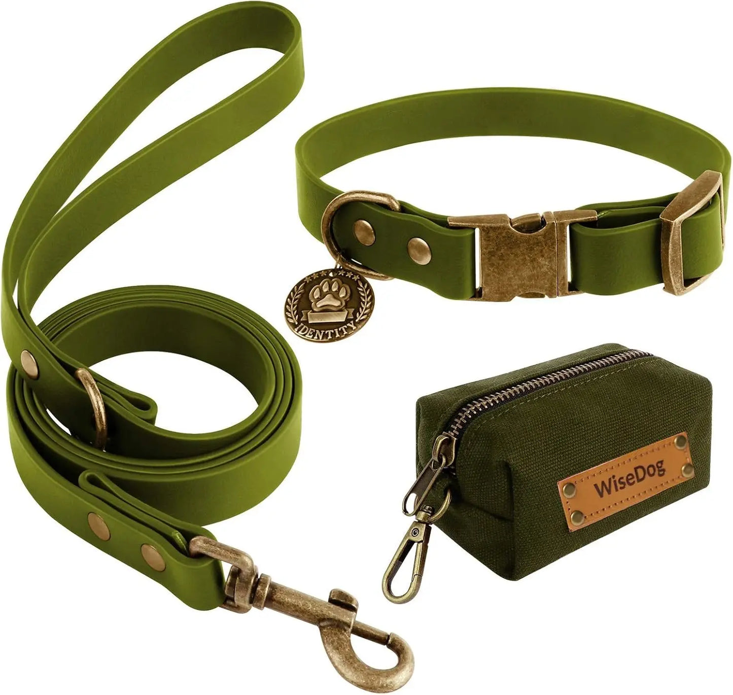 Waterproof Dog Collar & 4FT Leash Set Adjustable XS–XL with Poop Bag Green Xl(Collar:16"- 25.5";Leash:6 Ft)