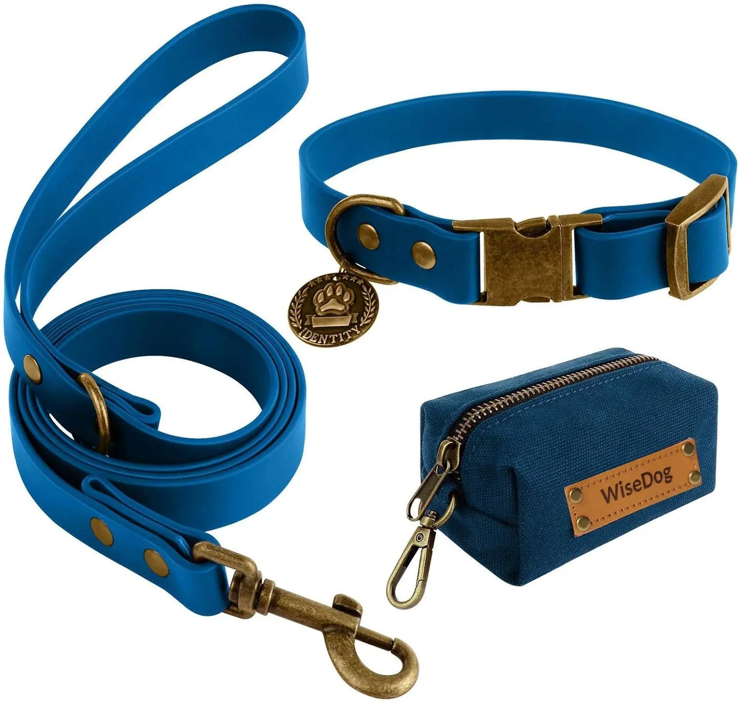 Waterproof Dog Collar & 4FT Leash Set Adjustable XS–XL with Poop Bag Blue Xl(Collar:16"- 25.5";Leash:6 Ft)