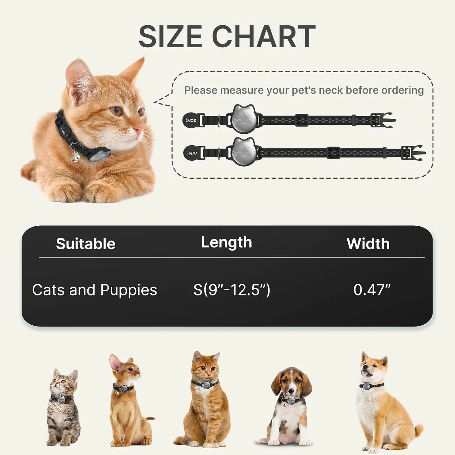 Waterproof Reflective AirTag Cat Collar, Breakaway Safety GPS Holder for Cats