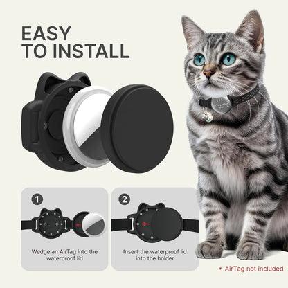 Waterproof Reflective AirTag Cat Collar, Breakaway Safety GPS Holder for Cats