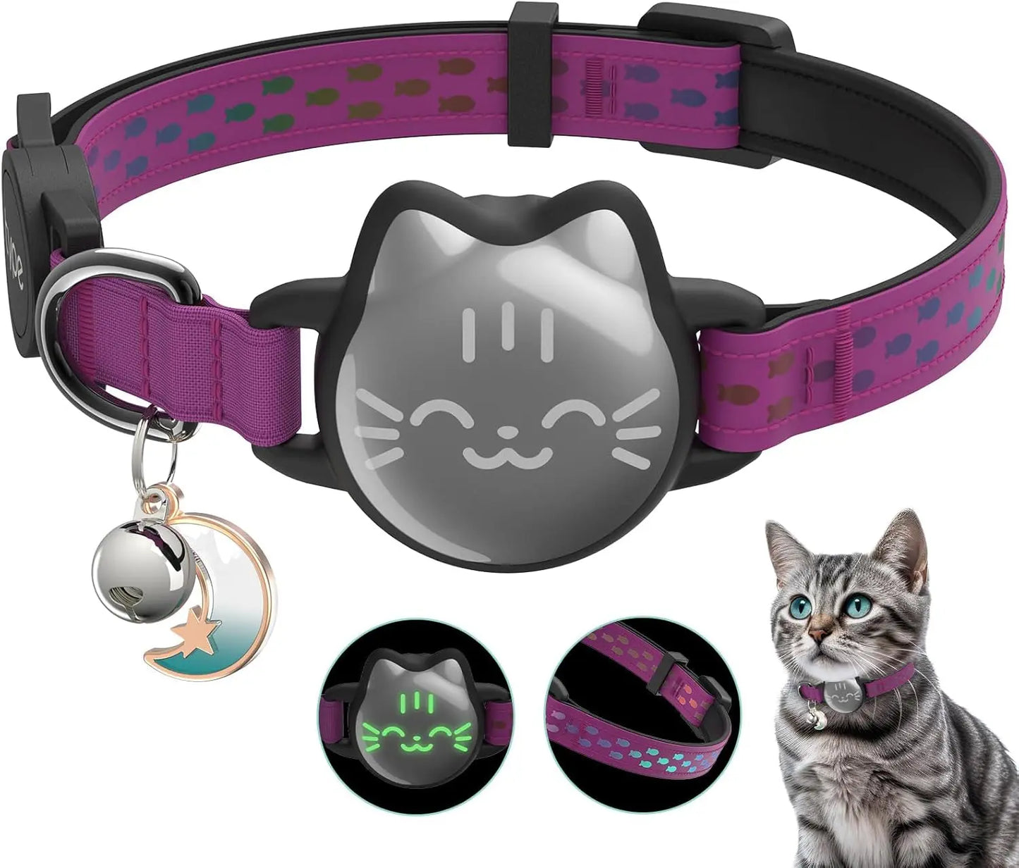 Waterproof Reflective AirTag Cat Collar, Breakaway Safety GPS Holder for Cats Rose Small(9-13Inch)