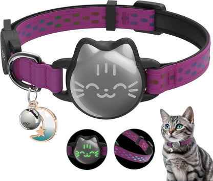 Waterproof Reflective AirTag Cat Collar, Breakaway Safety GPS Holder for Cats Rose Small(9-13Inch)