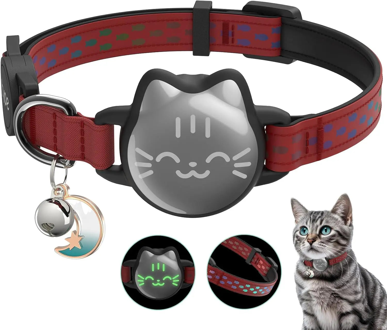 Waterproof Reflective AirTag Cat Collar, Breakaway Safety GPS Holder for Cats Red Small(9-13Inch)