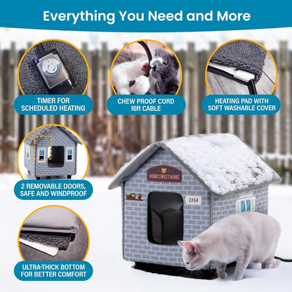 Weatherproof Heated Cat House - Outdoor Shelter for Winter & Cold Weather