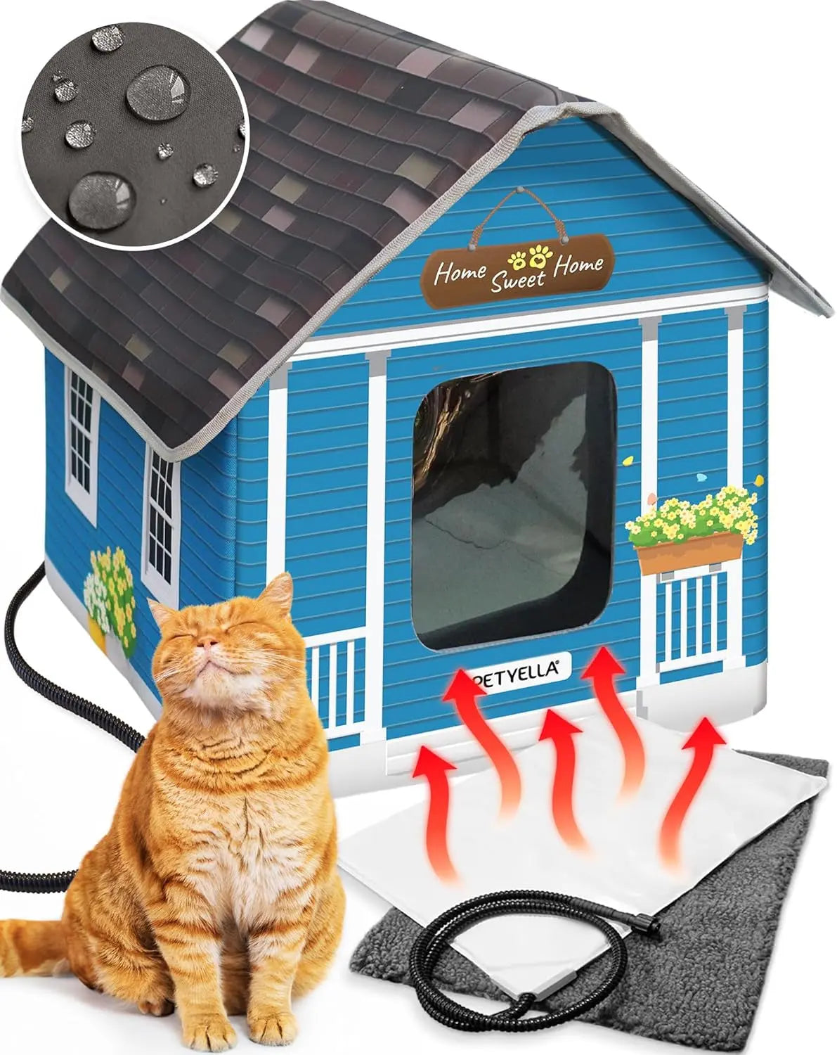 Weatherproof Heated Cat House - Outdoor Shelter for Winter & Cold Weather Small Tiles