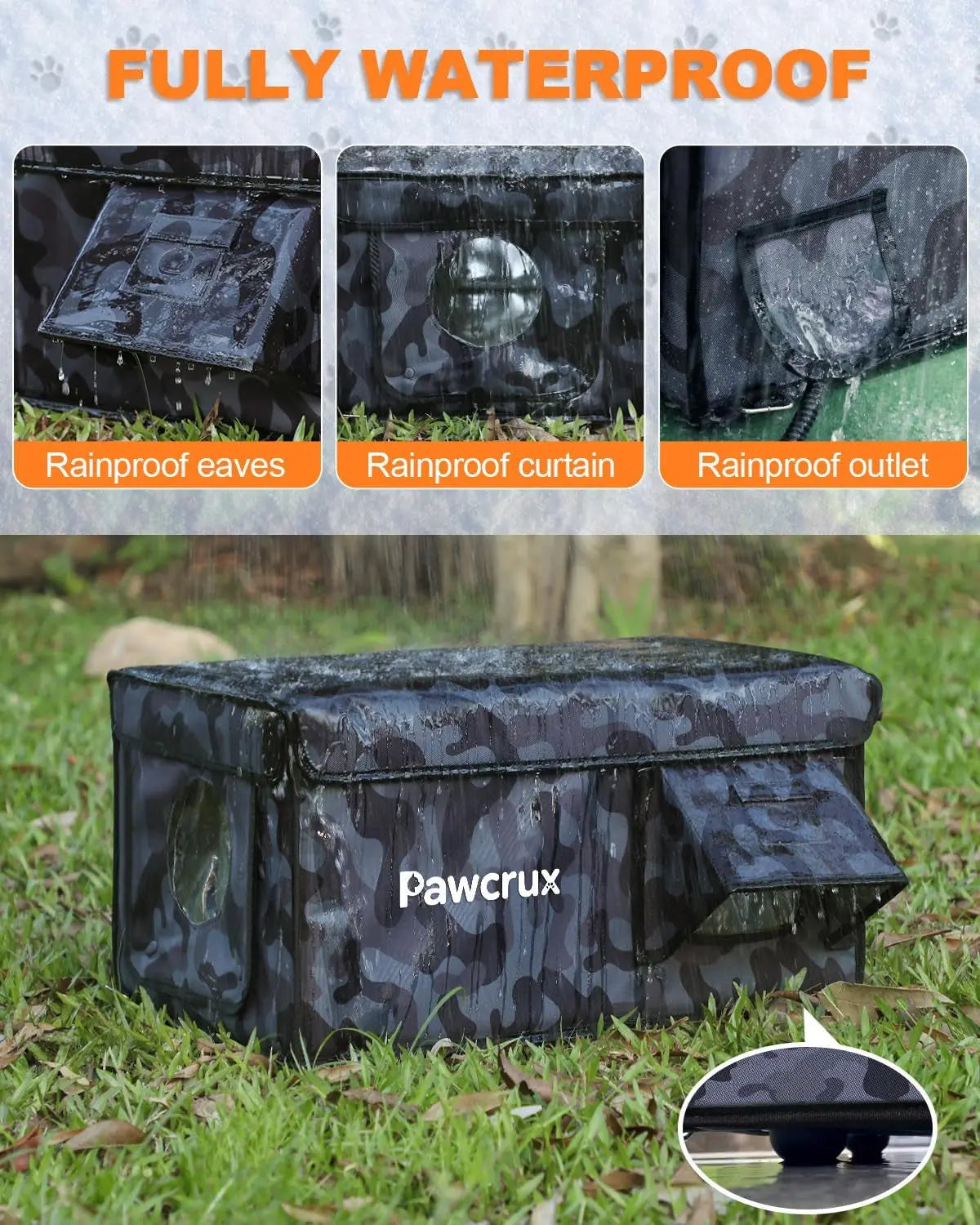 Weatherproof Heated Outdoor Cat House with Heating Pad & Escape Door