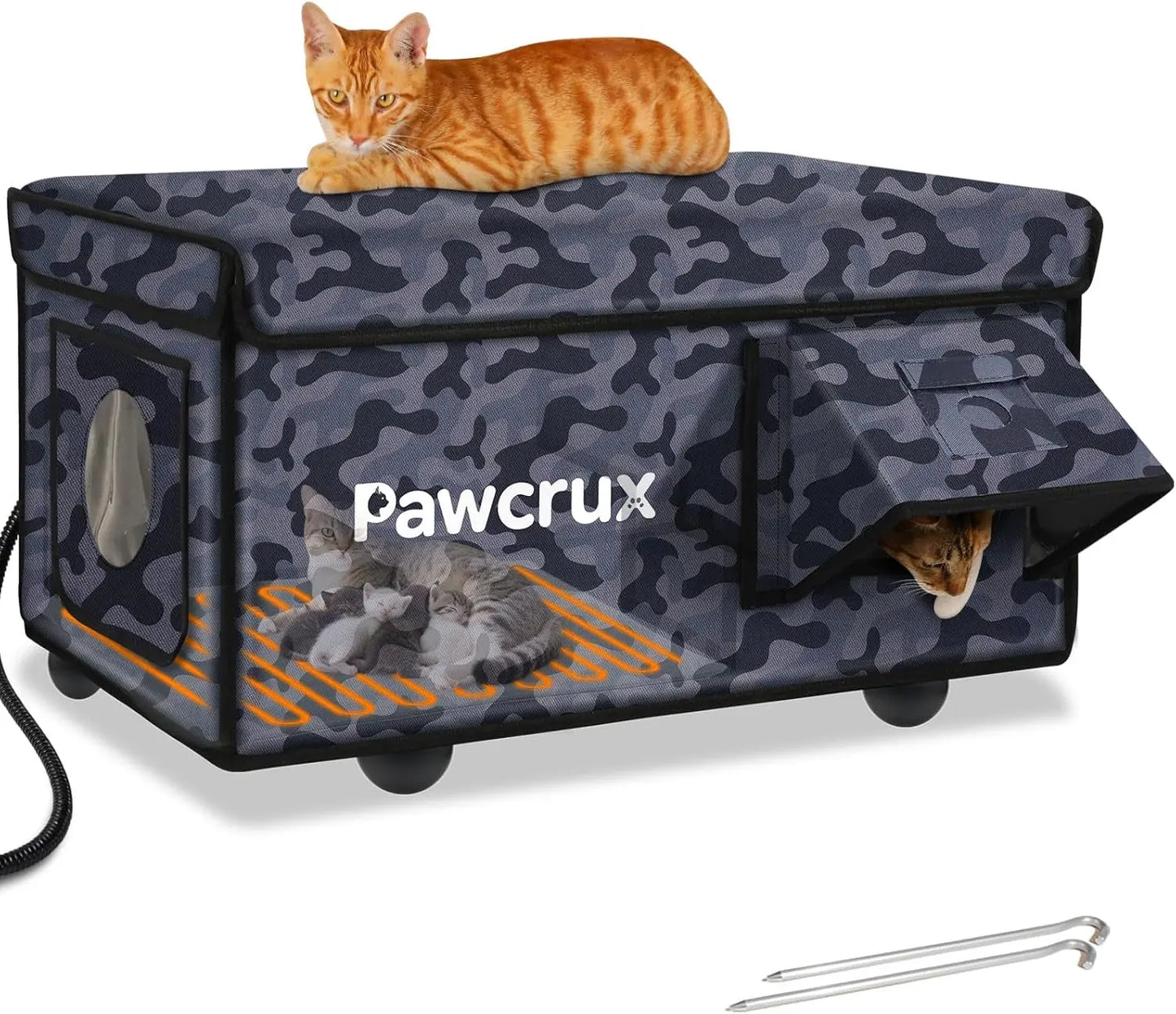 Weatherproof Heated Outdoor Cat House with Heating Pad & Escape Door