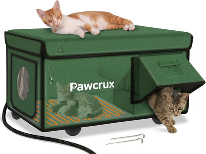 Weatherproof Heated Outdoor Cat House with Heating Pad & Escape Door Green 16.5"X26.3"X14.2"