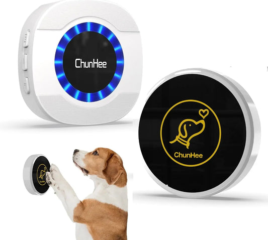 Weatherproof Smart Dog Door Bell – Touch Training Bell with 55 Tones 1 Receiver -1 Dog Button (white)