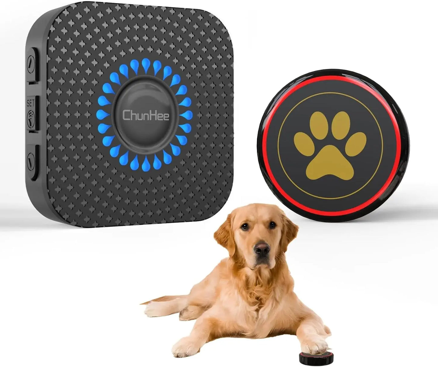 Weatherproof Smart Dog Door Bell – Touch Training Bell with 55 Tones 1 Receiver -1 Dog Button (black)