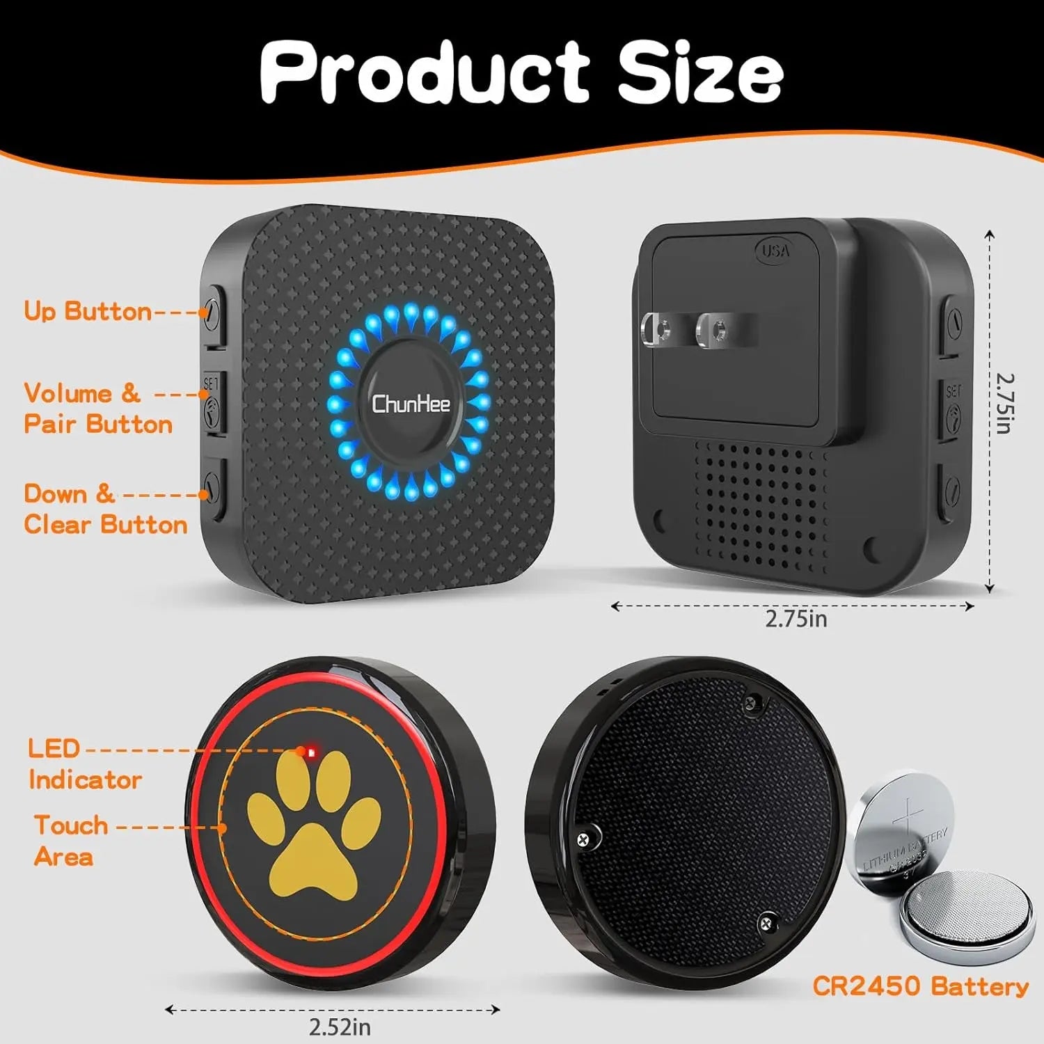Weatherproof Smart Dog Door Bell – Touch Training Bell with 55 Tones